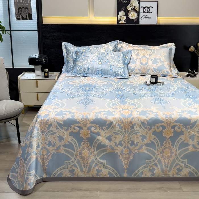 91家纺网 家纺一手货源 找家纺 梵克保罗 2025新款冰丝凉席床单款凉席三件套 尤娜