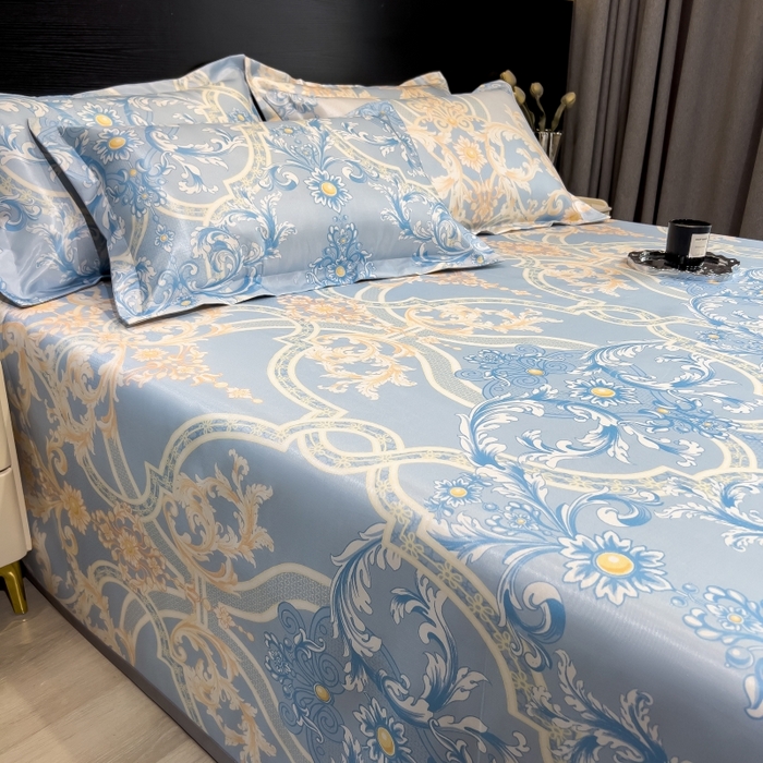 91家纺网 家纺一手货源 找家纺 梵克保罗 2025新款冰丝凉席床单款凉席三件套 尤娜