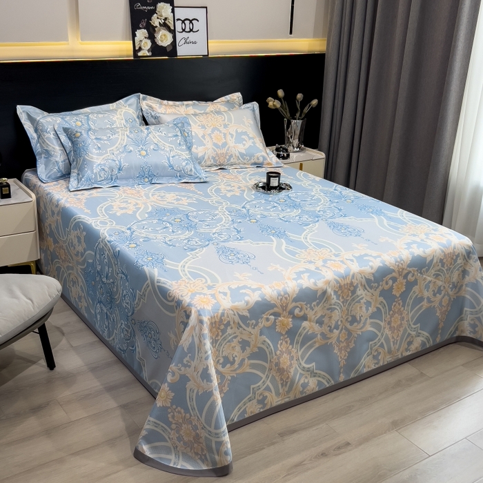 91家纺网 家纺一手货源 找家纺 梵克保罗 2025新款冰丝凉席床单款凉席三件套 尤娜