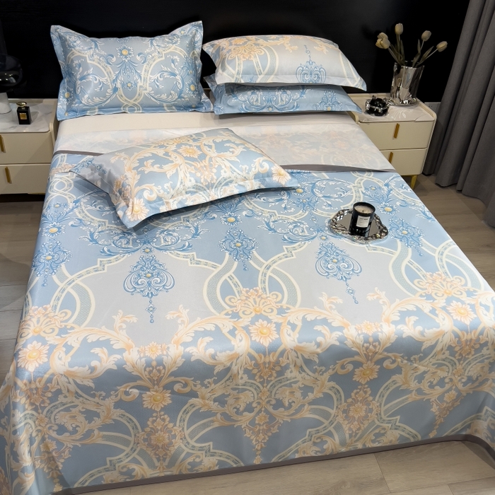 91家纺网 家纺一手货源 找家纺 梵克保罗 2025新款冰丝凉席床单款凉席三件套 尤娜