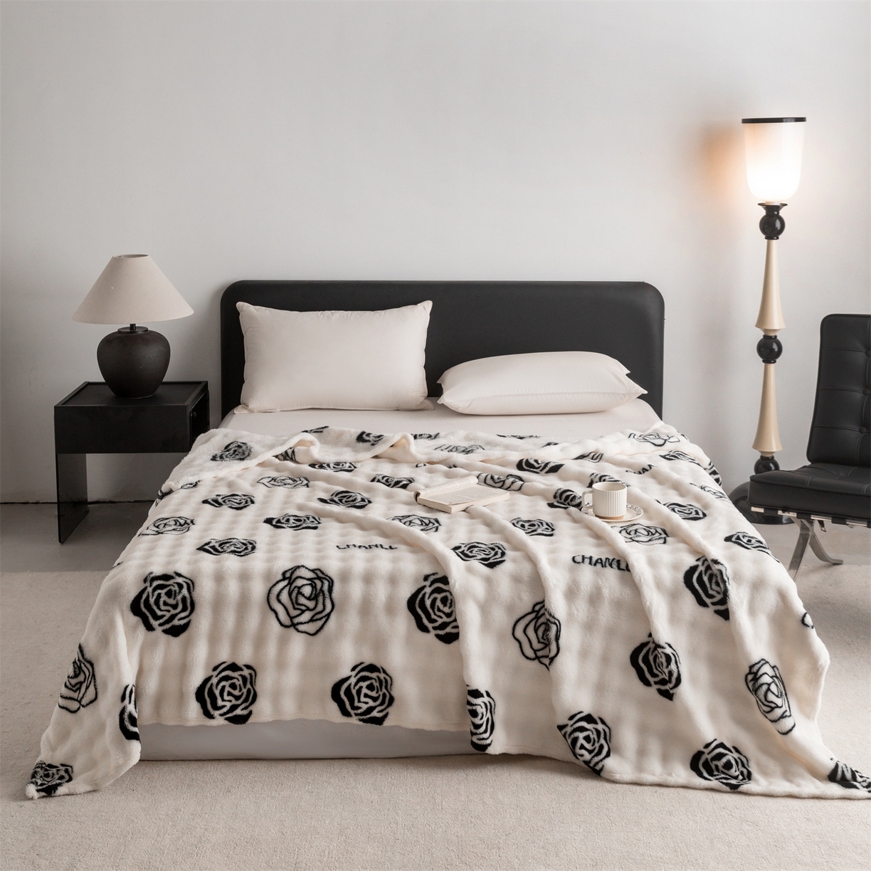 91家纺网 家纺一手货源 找家纺 （总）安琪家纺 2025新款爆品temu希音TK350g山茶花仿兔毛绒毯休闲大泡泡毯跨境外贸出口 