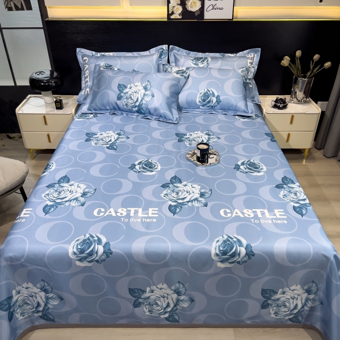 91家纺网 家纺一手货源 找家纺 梵克保罗 2025新款冰丝凉席床单款凉席三件套 雨桐