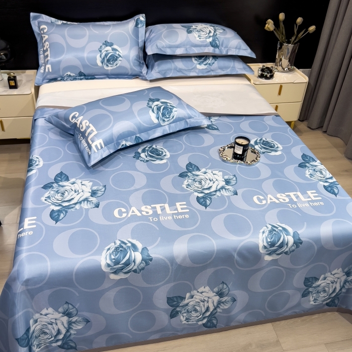 91家纺网 家纺一手货源 找家纺 梵克保罗 2025新款冰丝凉席床单款凉席三件套 雨桐