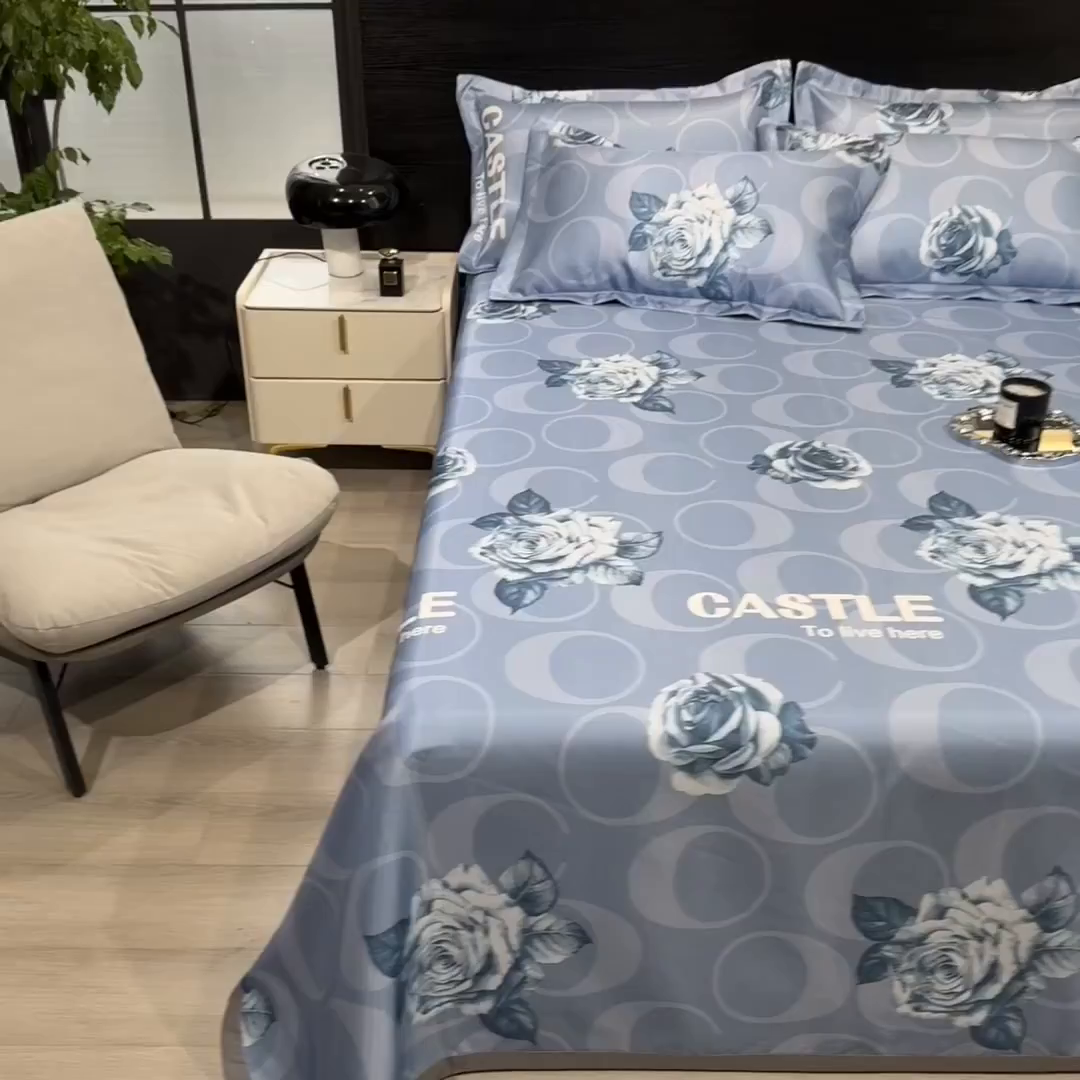 91家纺网 家纺一手货源 找家纺 梵克保罗 2025新款冰丝凉席床单款凉席三件套 雨桐