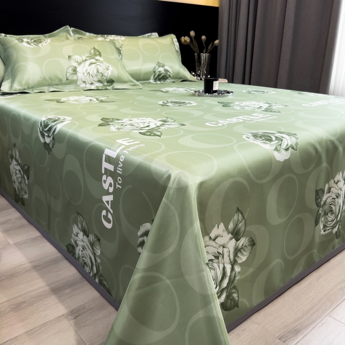 91家纺网 家纺一手货源 找家纺 梵克保罗 2025新款冰丝凉席床单款凉席三件套 雨桐绿