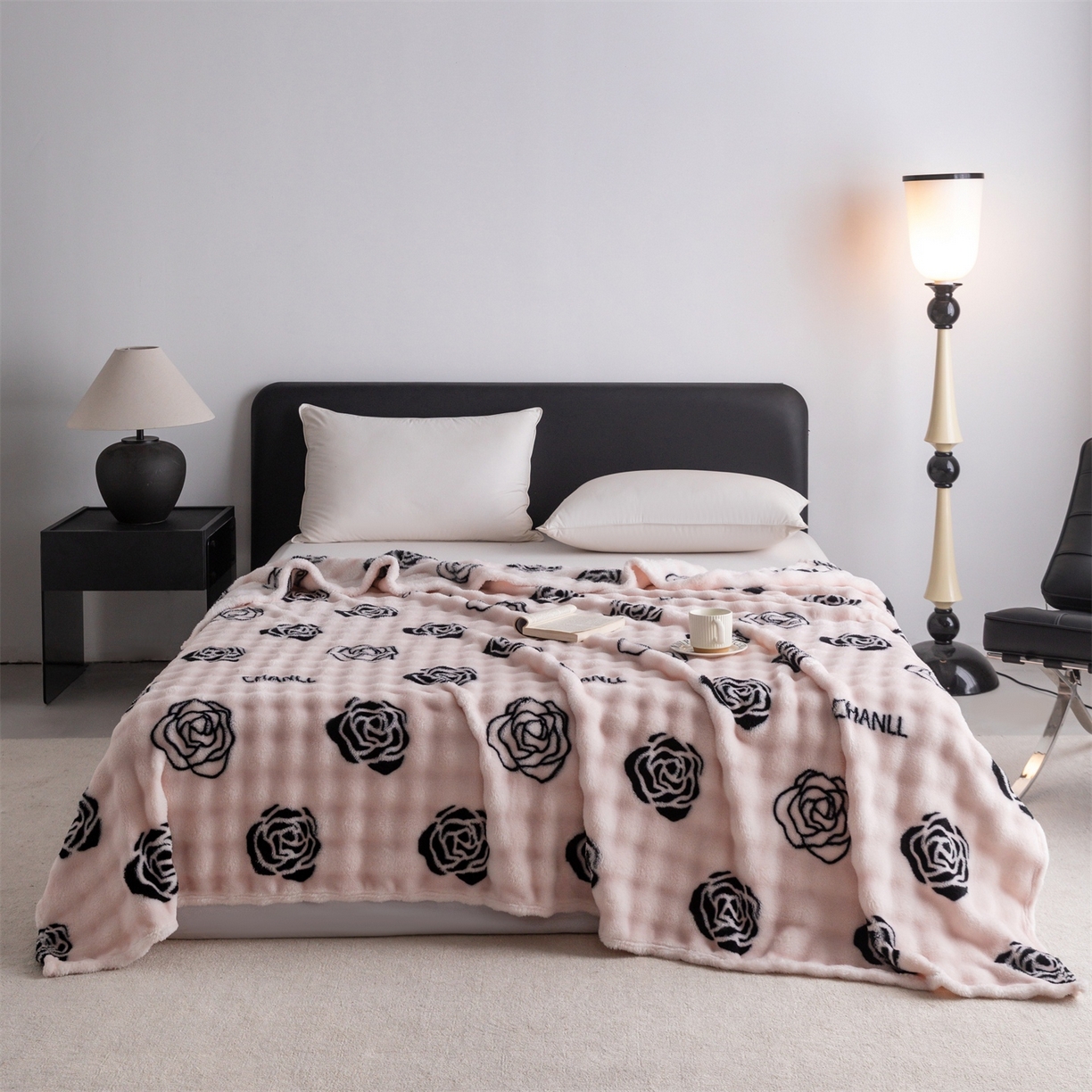 91家纺网 家纺一手货源 找家纺 安琪家纺 2025新款爆品temu希音TK350g山茶花仿兔毛绒毯休闲大泡泡毯跨境外贸出口  山茶花-粉