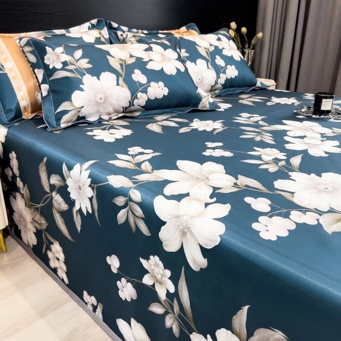 91家纺网 家纺一手货源 找家纺 梵克保罗 2025新款冰丝凉席床单款凉席三件套 郁金香