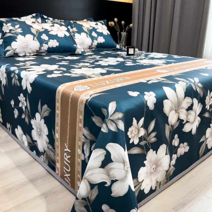 91家纺网 家纺一手货源 找家纺 梵克保罗 2025新款冰丝凉席床单款凉席三件套 郁金香