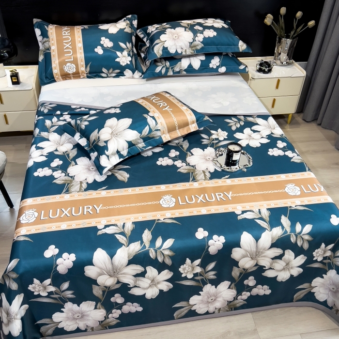 91家纺网 家纺一手货源 找家纺 梵克保罗 2025新款冰丝凉席床单款凉席三件套 郁金香