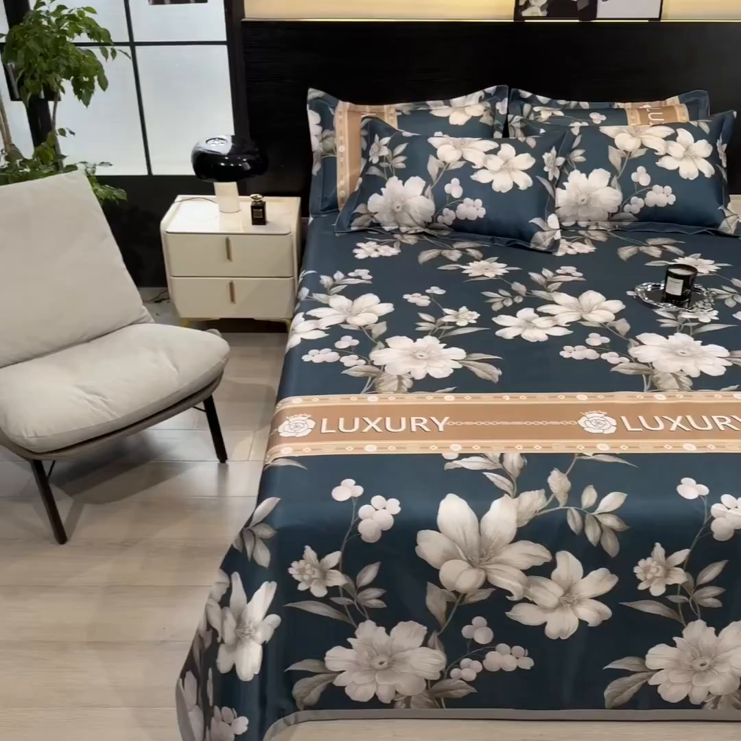 91家纺网 家纺一手货源 找家纺 梵克保罗 2025新款冰丝凉席床单款凉席三件套 郁金香