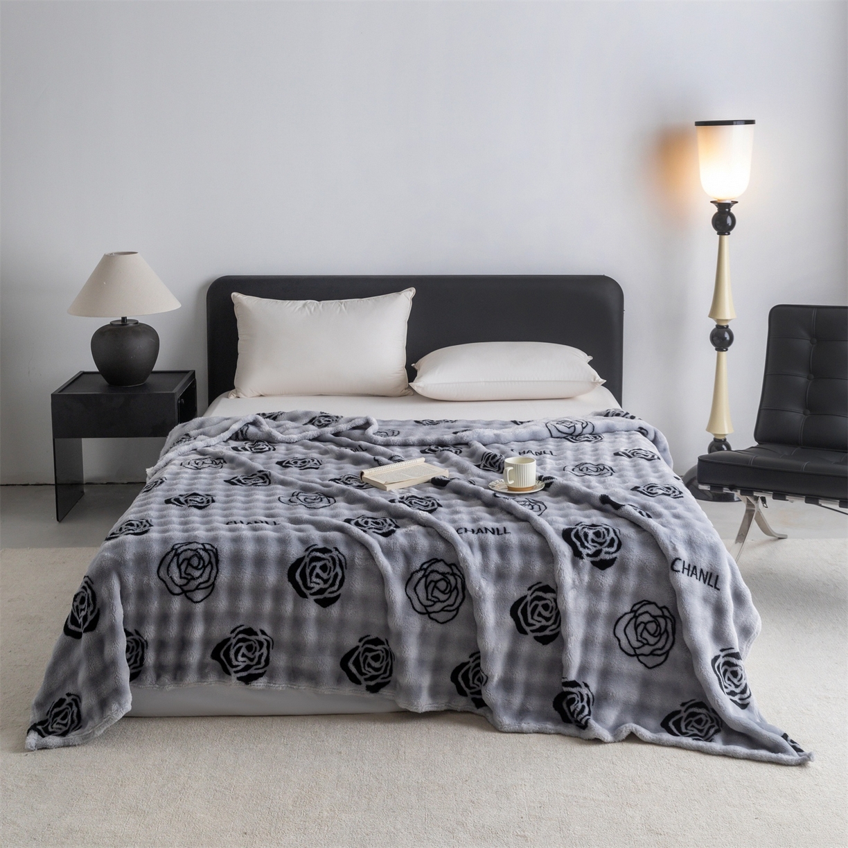 91家纺网 家纺一手货源 找家纺 安琪家纺 2025新款爆品temu希音TK350g山茶花仿兔毛绒毯休闲大泡泡毯跨境外贸出口  山茶花-灰