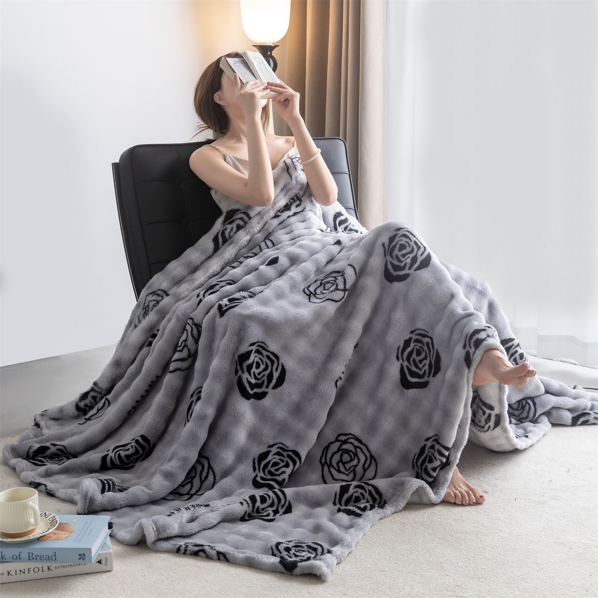 91家纺网 家纺一手货源 找家纺 安琪家纺 2025新款爆品temu希音TK350g山茶花仿兔毛绒毯休闲大泡泡毯跨境外贸出口  山茶花-灰