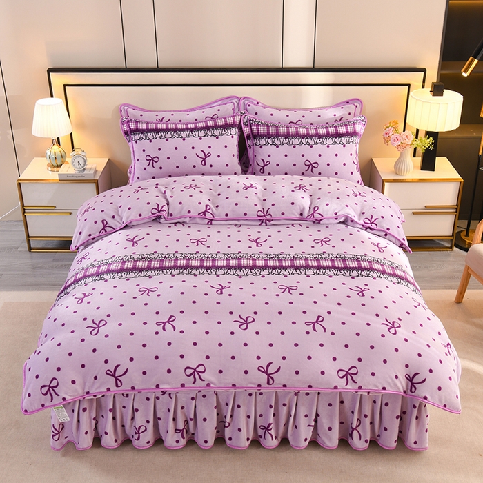 雨洋2025新款加厚保暖8.5斤牛奶绒金貂婴儿绒四件套 蝴蝶结紫