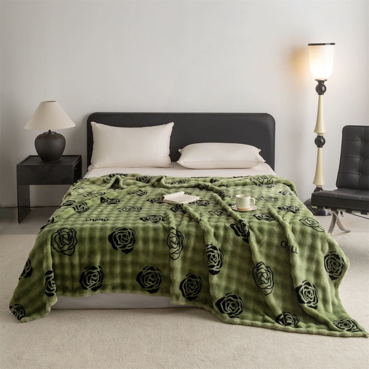 91家纺网 家纺一手货源 找家纺 安琪家纺 2025新款爆品temu希音TK350g山茶花仿兔毛绒毯休闲大泡泡毯跨境外贸出口  山茶花-绿