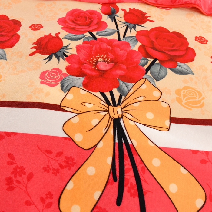 91家纺网 家纺一手货源 找家纺 雨洋2025新款加厚保暖8.5斤牛奶绒金貂婴儿绒四件套 玫瑰花语