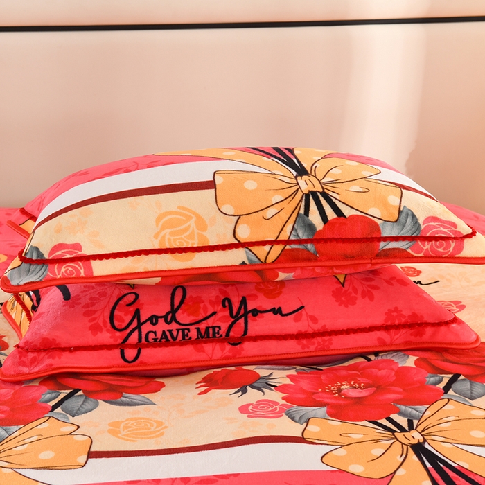 91家纺网 家纺一手货源 找家纺 雨洋2025新款加厚保暖8.5斤牛奶绒金貂婴儿绒四件套 玫瑰花语