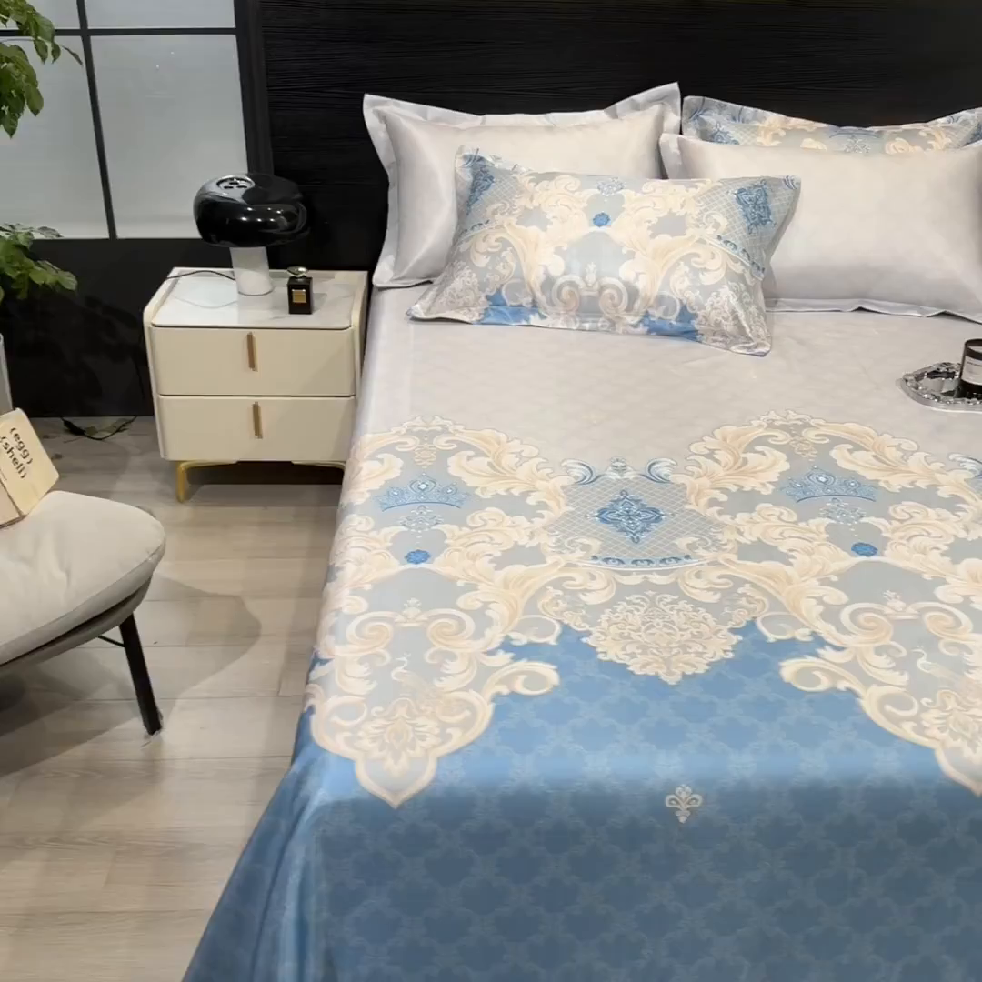 91家纺网 家纺一手货源 找家纺 梵克保罗 2025新款冰丝凉席床单款凉席三件套 长夏