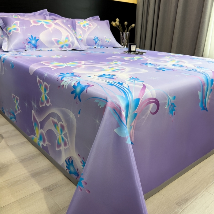 91家纺网 家纺一手货源 找家纺 梵克保罗 2025新款冰丝凉席床单款凉席三件套 紫色蝶海