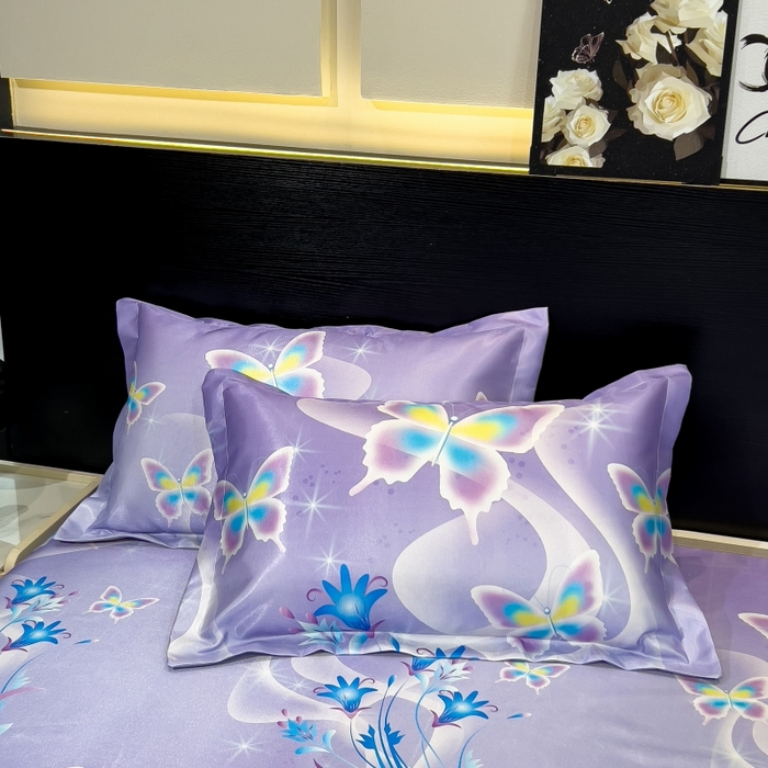 91家纺网 家纺一手货源 找家纺 梵克保罗 2025新款冰丝凉席床单款凉席三件套 紫色蝶海