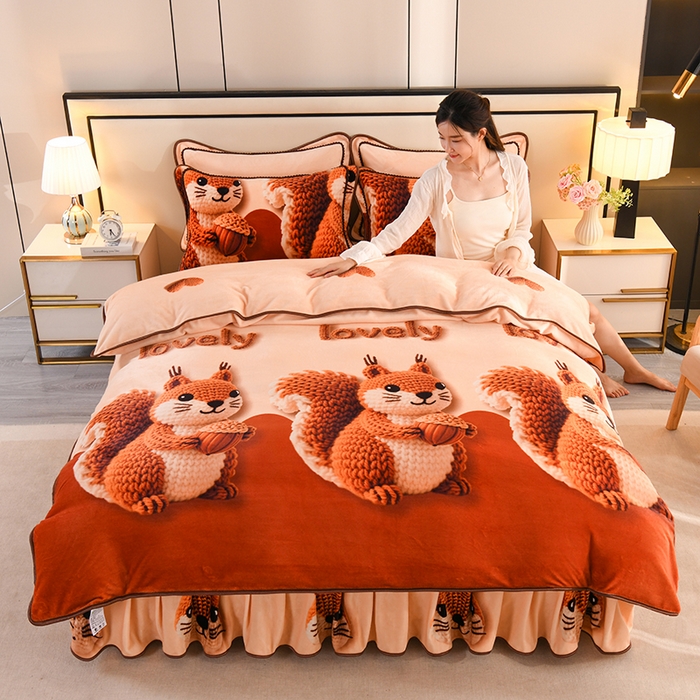 91家纺网 家纺一手货源 找家纺 雨洋2025新款加厚保暖8.5斤牛奶绒金貂婴儿绒四件套 三只松鼠