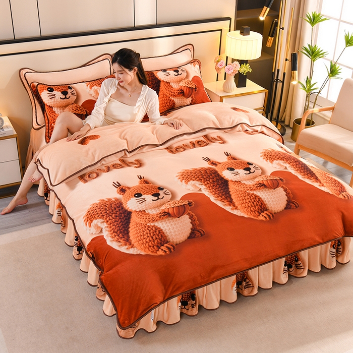 91家纺网 家纺一手货源 找家纺 雨洋2025新款加厚保暖8.5斤牛奶绒金貂婴儿绒四件套 三只松鼠