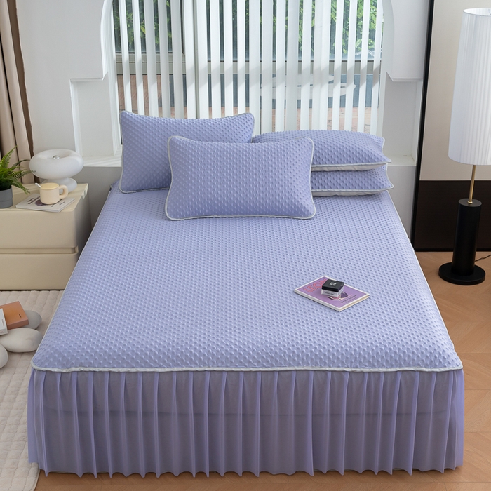 91家纺网 家纺一手货源 找家纺 （总）梵克保罗 2025新款3D直播网红热款凉感丝冰豆豆三明治复合床裙款凉席三件套