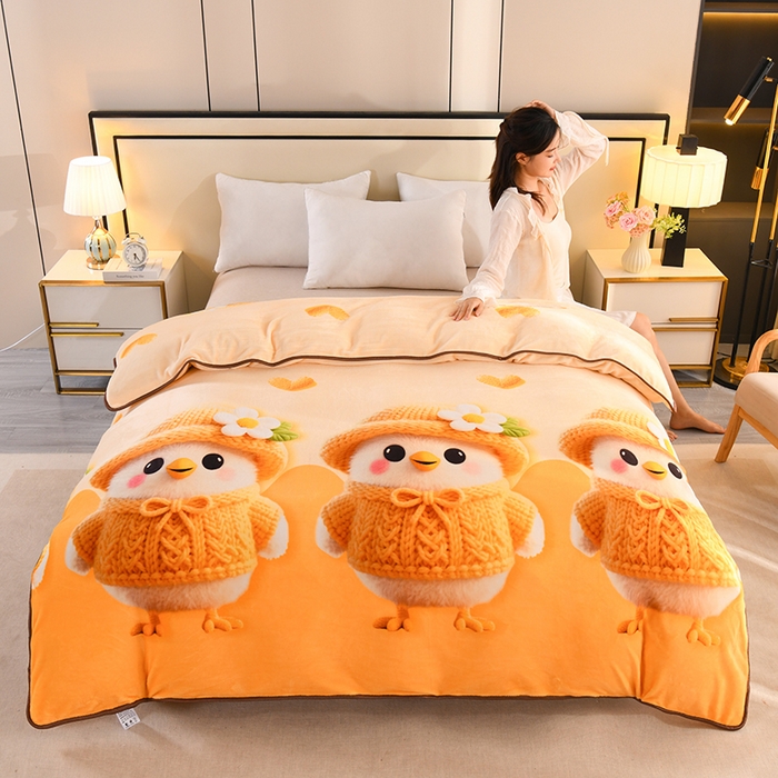 91家纺网 家纺一手货源 找家纺 雨洋2025新款加厚保暖牛奶绒金貂婴儿绒单被套 萌萌鸡仔