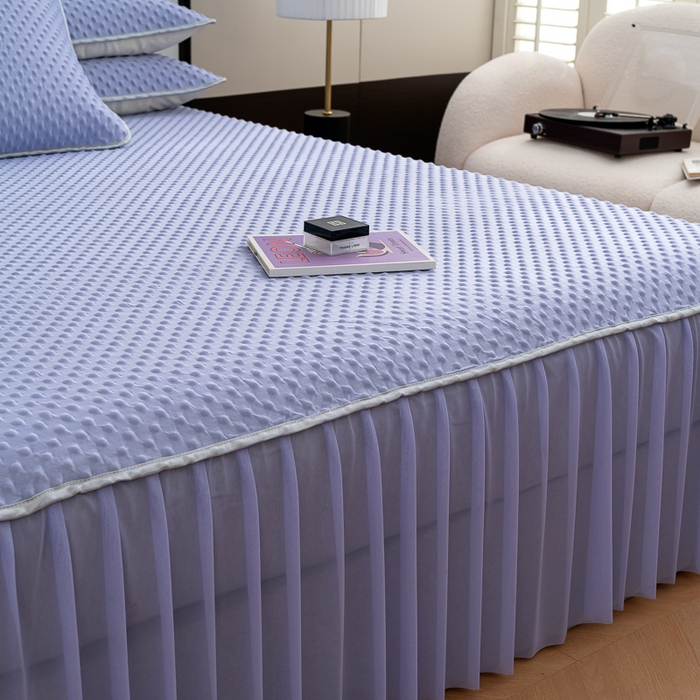 91家纺网 家纺一手货源 找家纺 梵克保罗 2025新款3D直播网红热款凉感丝冰豆豆三明治复合床裙款凉席三件套 熏衣紫