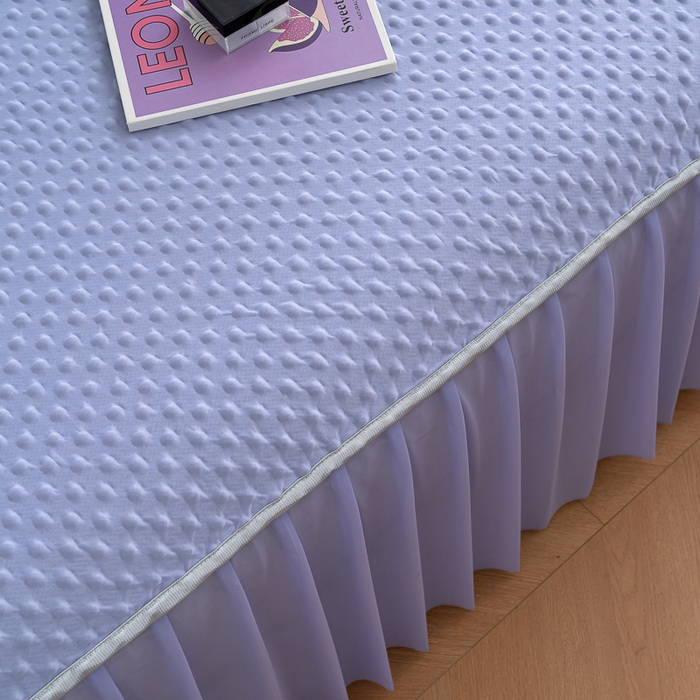 91家纺网 家纺一手货源 找家纺 梵克保罗 2025新款3D直播网红热款凉感丝冰豆豆三明治复合床裙款凉席三件套 熏衣紫