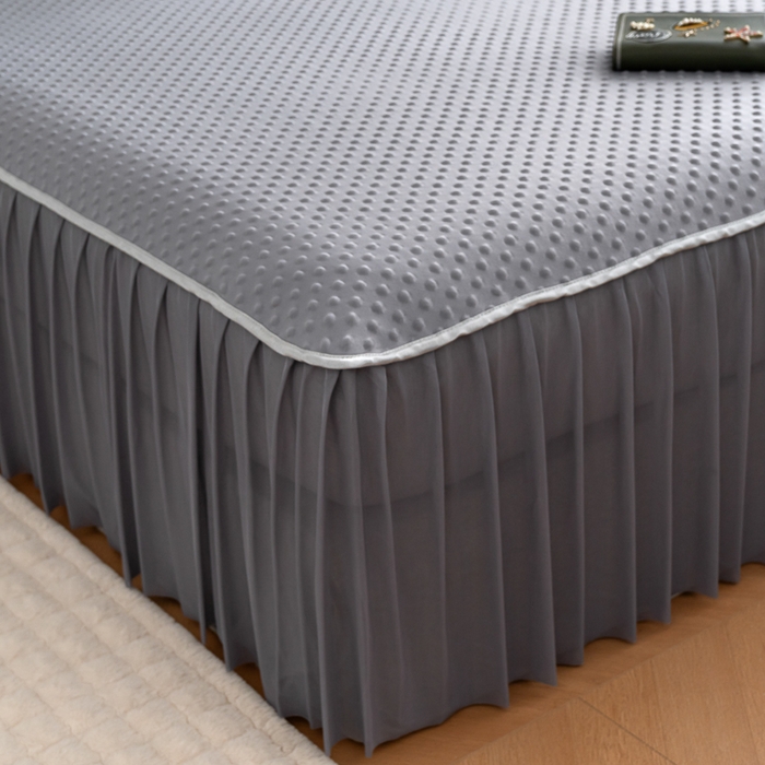 91家纺网 家纺一手货源 找家纺 梵克保罗 2025新款3D直播网红热款凉感丝冰豆豆三明治复合床裙款凉席三件套 贵族灰