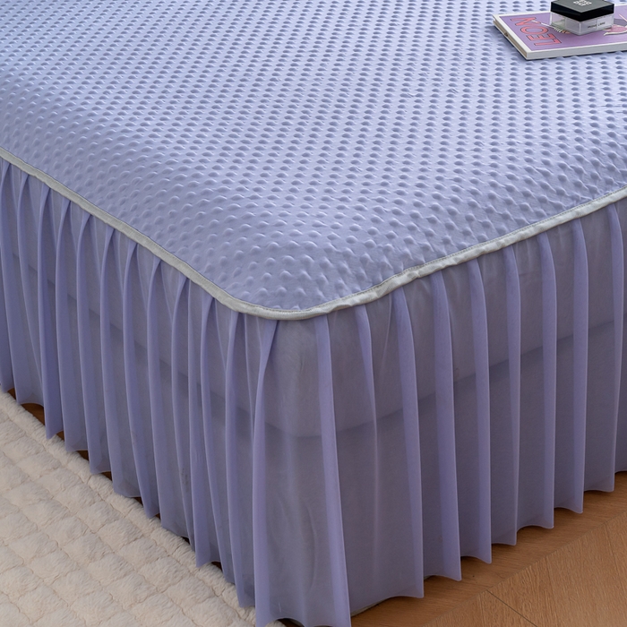 91家纺网 家纺一手货源 找家纺 梵克保罗 2025新款3D直播网红热款凉感丝冰豆豆三明治复合床裙款凉席三件套 熏衣紫