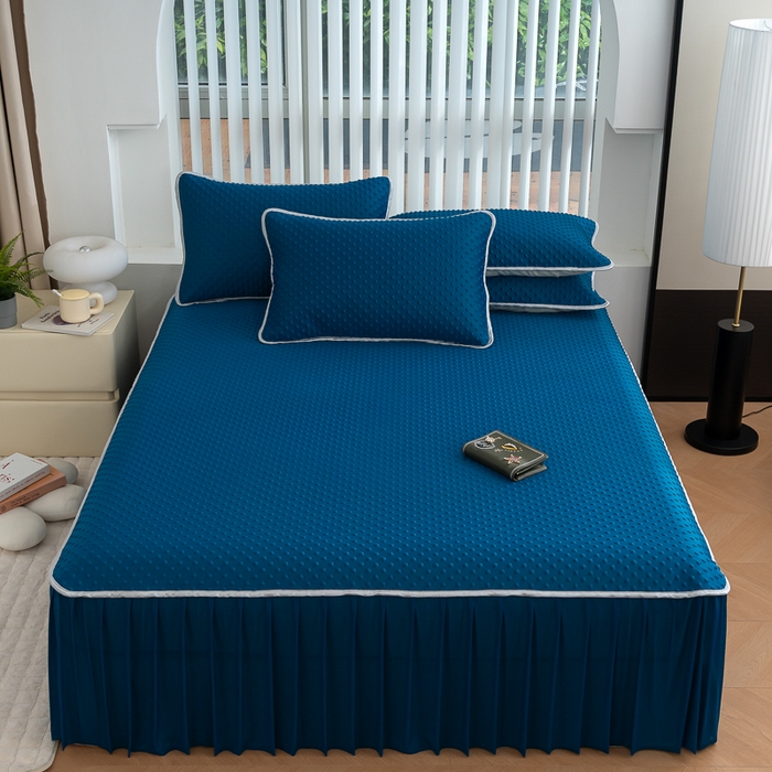 91家纺网 家纺一手货源 找家纺 （总）梵克保罗 2025新款3D直播网红热款凉感丝冰豆豆三明治复合床裙款凉席三件套