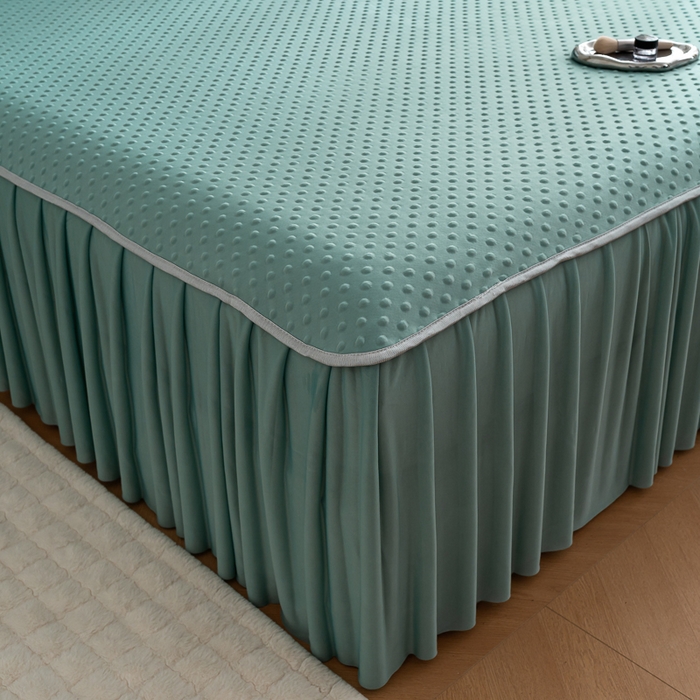 91家纺网 家纺一手货源 找家纺 梵克保罗 2025新款3D直播网红热款凉感丝冰豆豆三明治复合床裙款凉席三件套 果绿