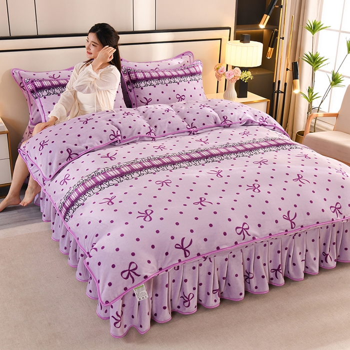 91家纺网 家纺一手货源 找家纺 雨洋2025新款加厚保暖牛奶绒金貂婴儿绒单被套 蝴蝶结紫