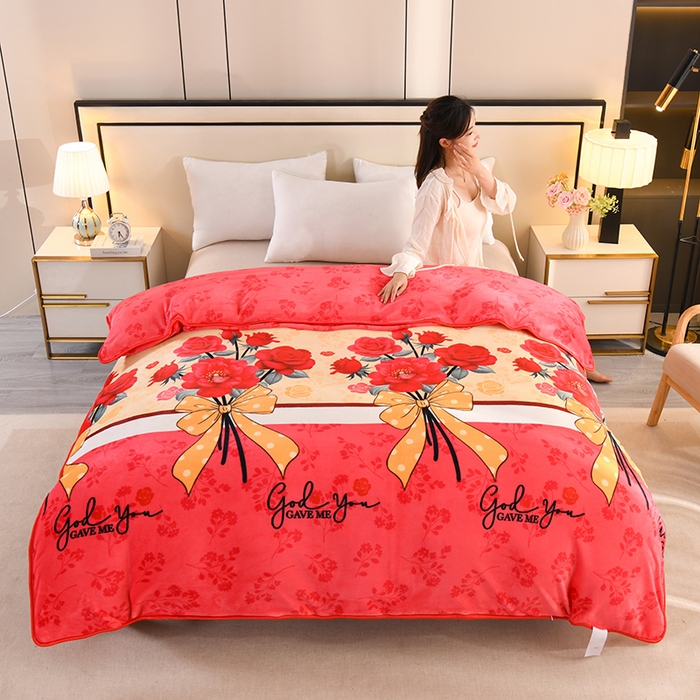 雨洋2025新款加厚保暖牛奶绒金貂婴儿绒单被套 玫瑰花语