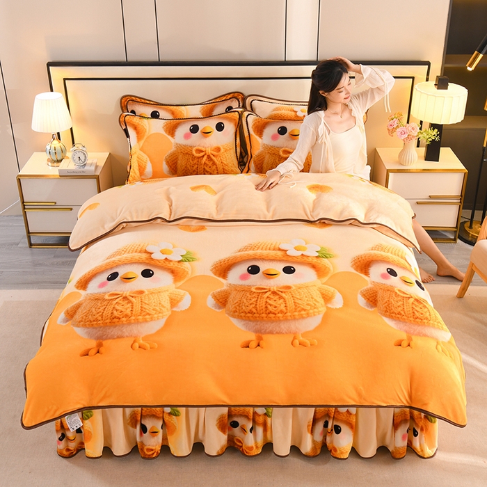 91家纺网 家纺一手货源 找家纺 雨洋2025新款加厚保暖牛奶绒金貂婴儿绒单被套 萌萌鸡仔