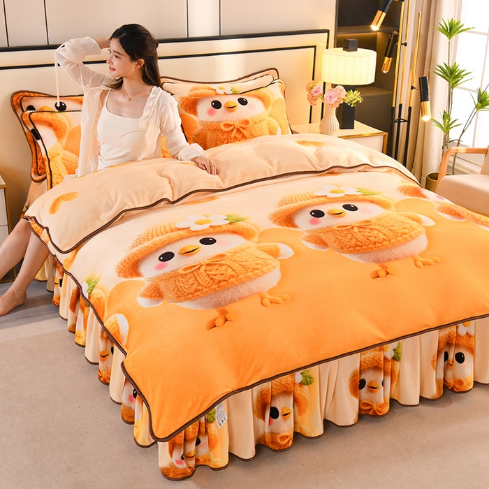 91家纺网 家纺一手货源 找家纺 雨洋2025新款加厚保暖牛奶绒金貂婴儿绒单被套 萌萌鸡仔