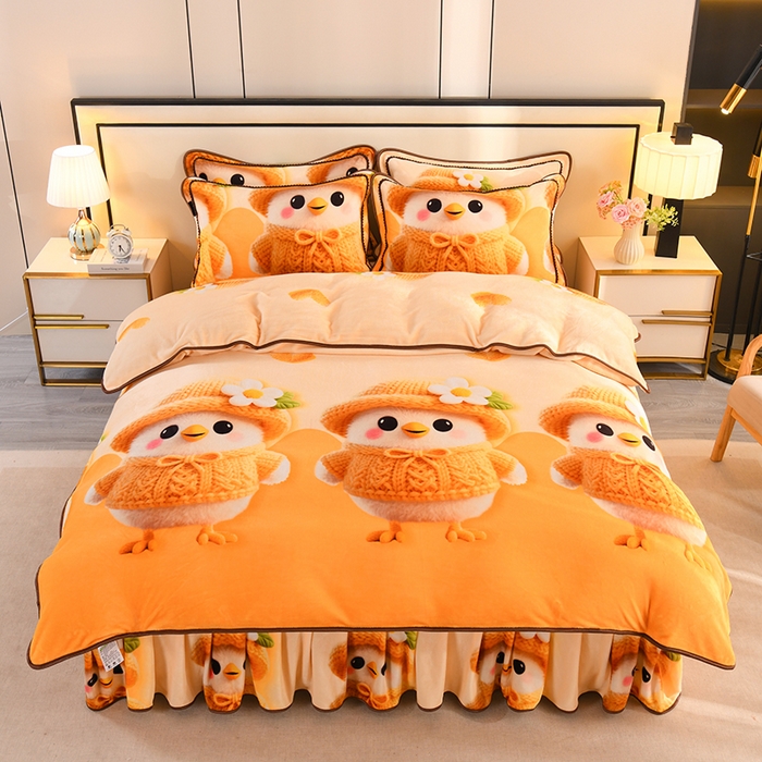 91家纺网 家纺一手货源 找家纺 雨洋2025新款加厚保暖牛奶绒金貂婴儿绒单被套 萌萌鸡仔