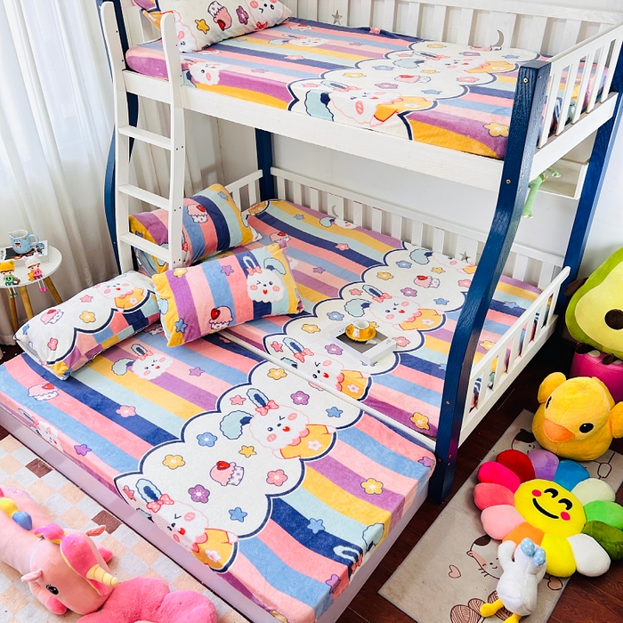 小虾米 2025新款加厚牛奶绒床笠单床笠床笠单件 彩虹兔