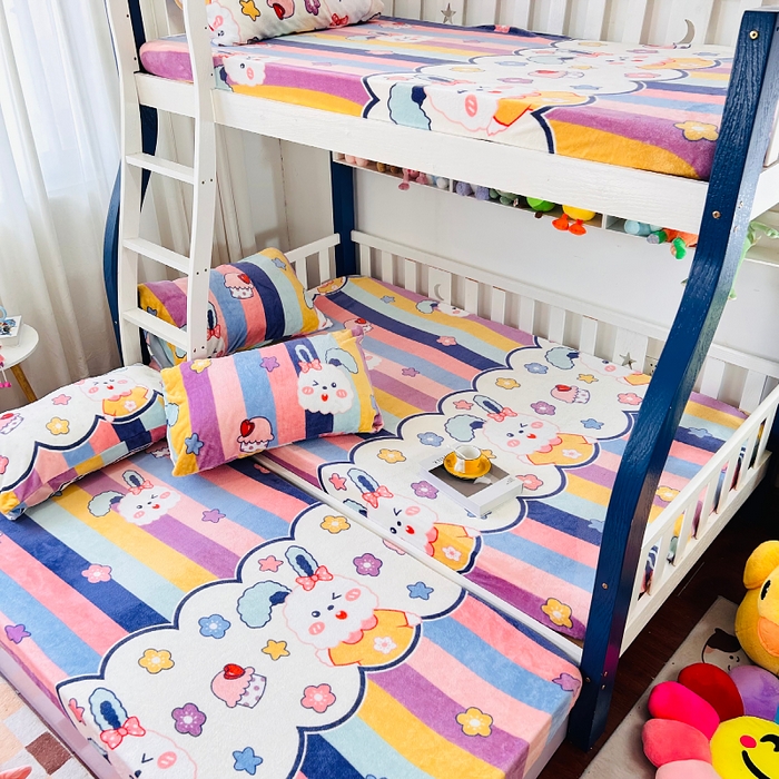 91家纺网 家纺一手货源 找家纺 小虾米 2025新款加厚牛奶绒床笠单床笠床笠单件 彩虹兔