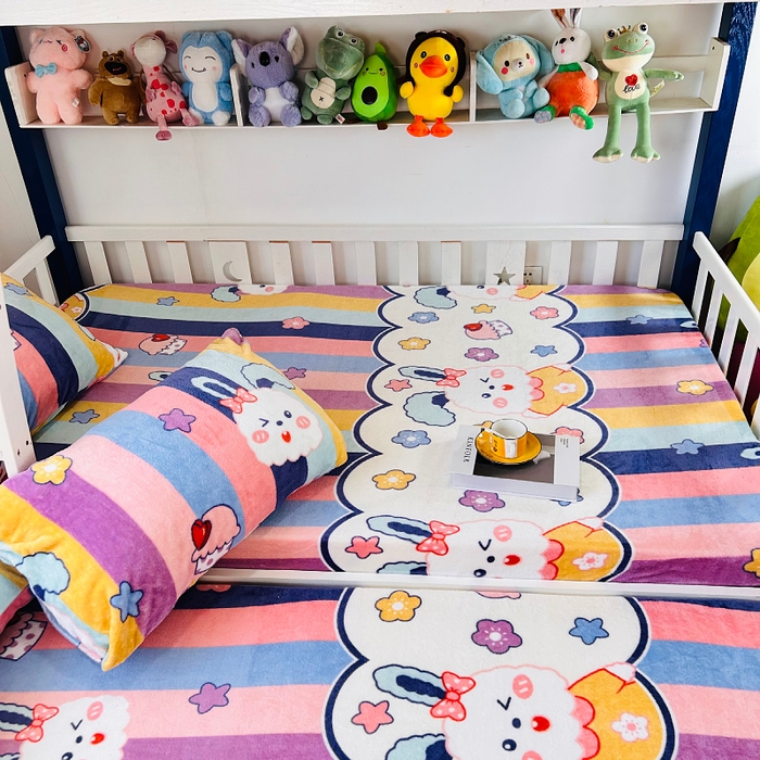 91家纺网 家纺一手货源 找家纺 小虾米 2025新款加厚牛奶绒床笠单床笠床笠单件 彩虹兔