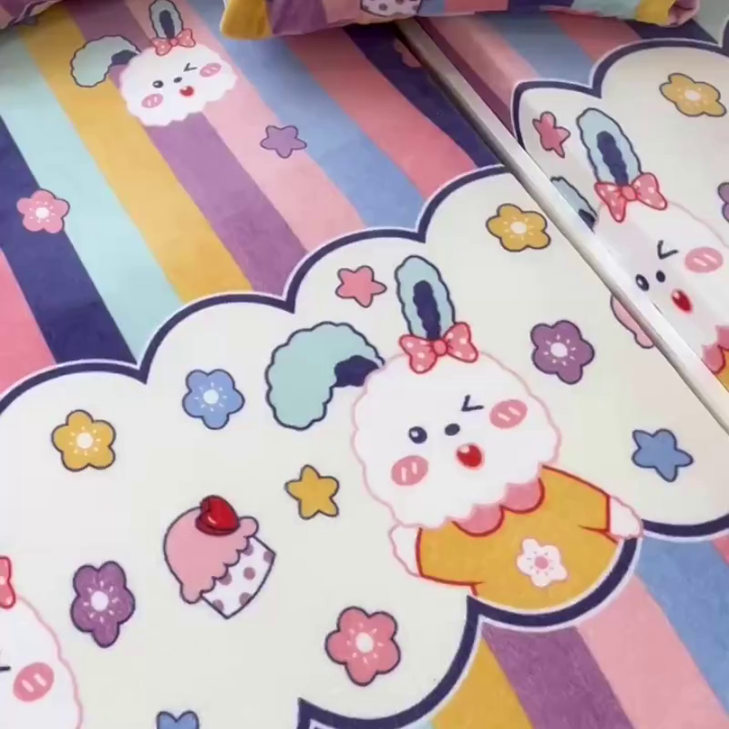 91家纺网 家纺一手货源 找家纺 小虾米 2025新款加厚牛奶绒床笠单床笠床笠单件 彩虹兔