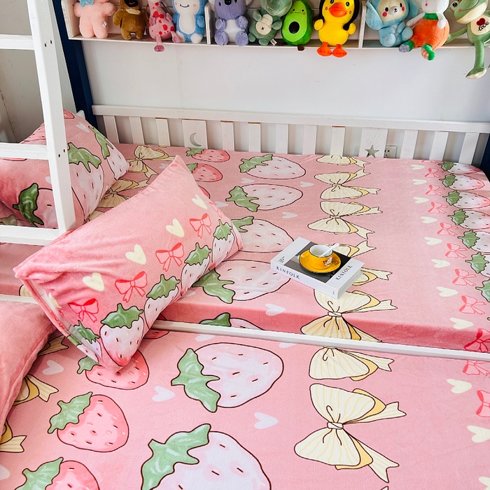 91家纺网 家纺一手货源 找家纺 小虾米 2025新款加厚牛奶绒床笠单床笠床笠单件 草莓