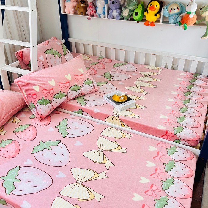 91家纺网 家纺一手货源 找家纺 小虾米 2025新款加厚牛奶绒床笠单床笠床笠单件 草莓