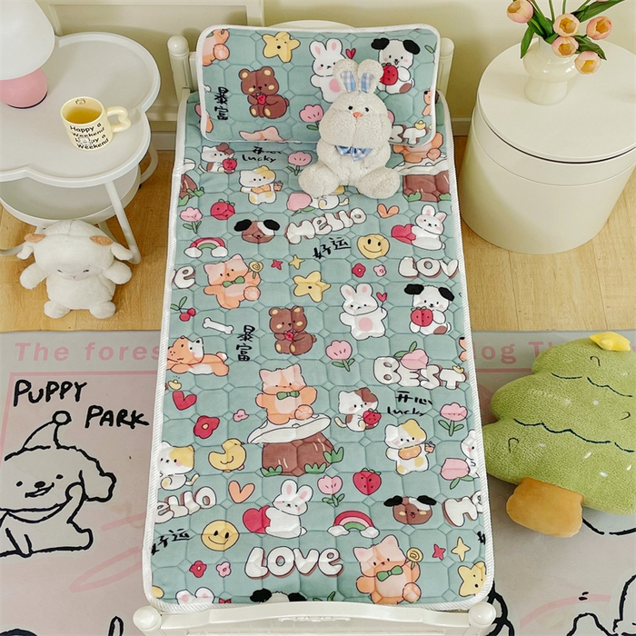 91家纺网 家纺一手货源 找家纺 禧缘家纺（原梦想家） 2025新款儿童牛奶绒夹棉床垫（可定制） 动物派对