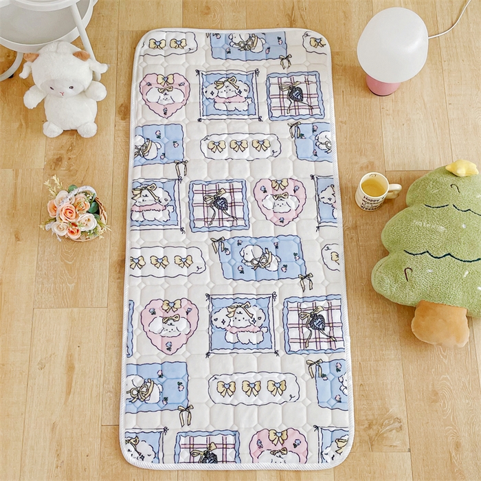 91家纺网 家纺一手货源 找家纺 禧缘家纺（原梦想家） 2025新款儿童牛奶绒夹棉床垫（可定制） 小狗乐园-蓝