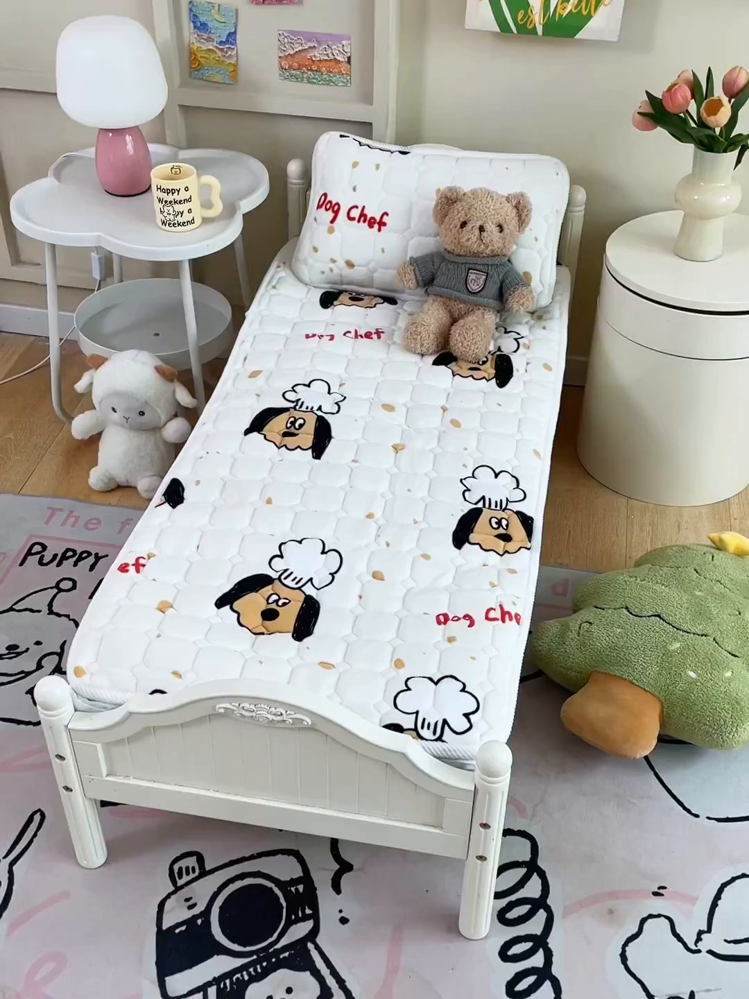 91家纺网 家纺一手货源 找家纺 禧缘家纺（原梦想家） 2025新款儿童牛奶绒夹棉床垫（可定制） 厨师小狗