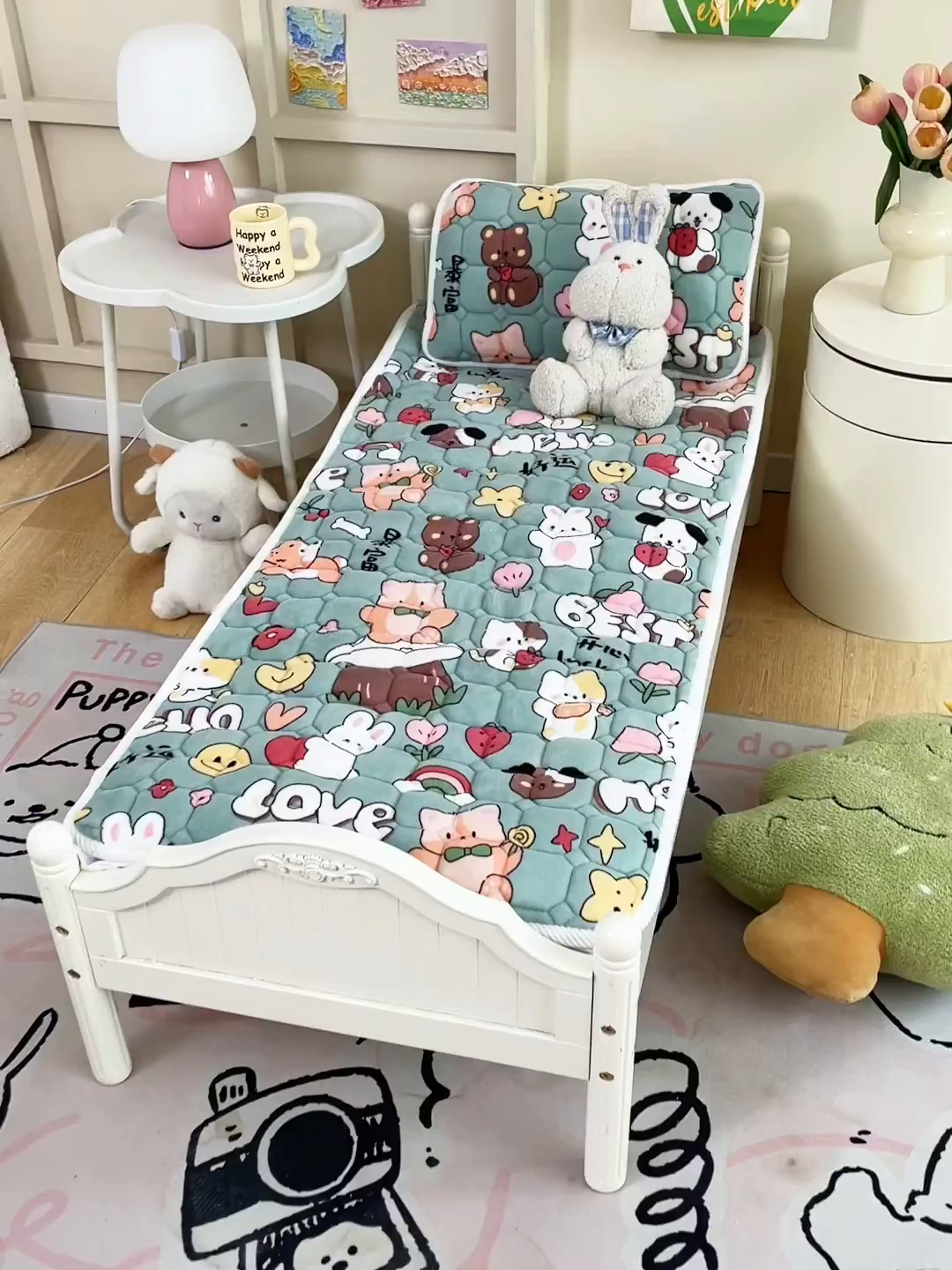 91家纺网 家纺一手货源 找家纺 禧缘家纺（原梦想家） 2025新款儿童牛奶绒夹棉床垫（可定制） 动物派对