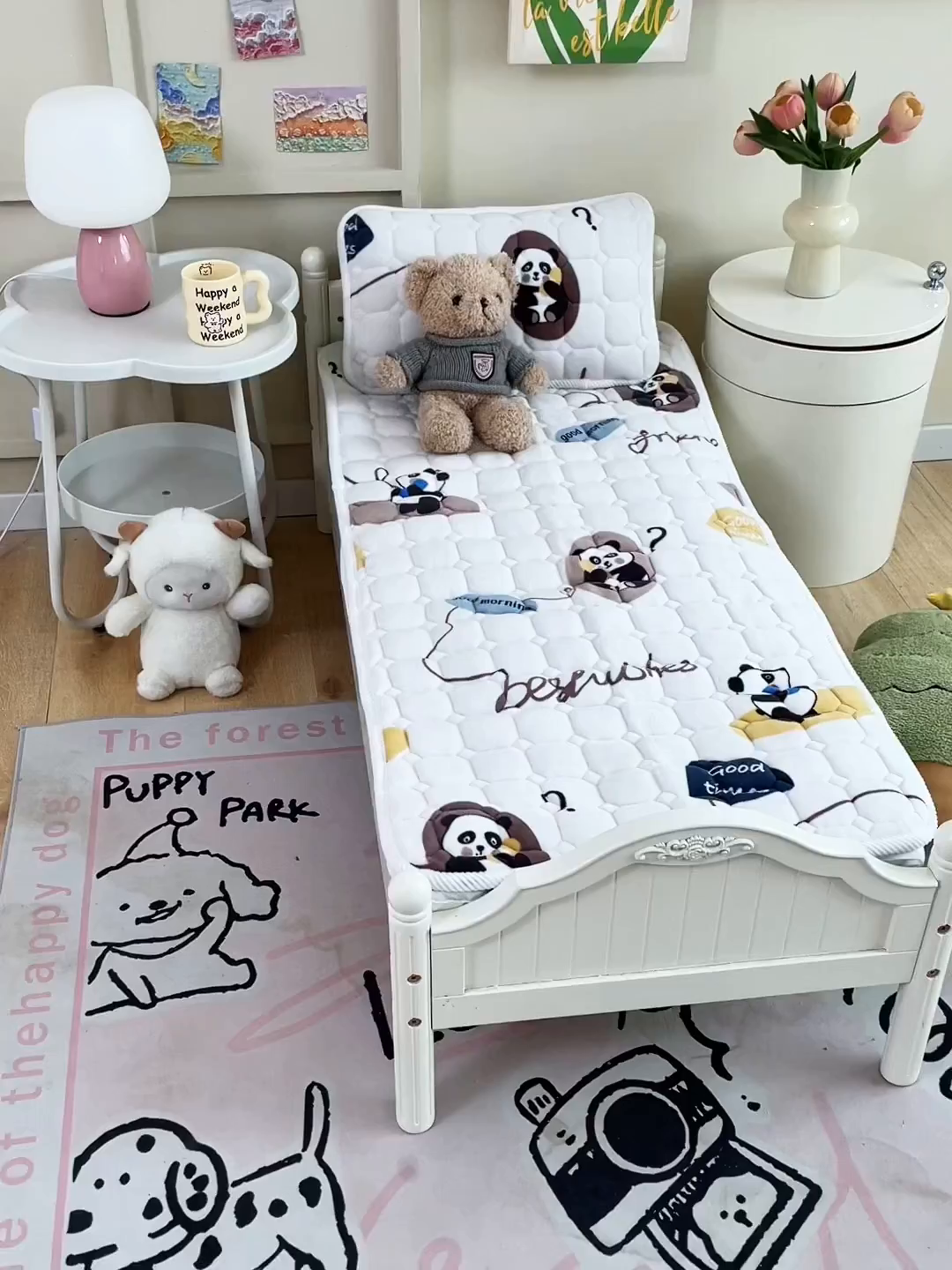 91家纺网 家纺一手货源 找家纺 禧缘家纺（原梦想家） 2025新款儿童牛奶绒夹棉床垫（可定制） 小熊猫