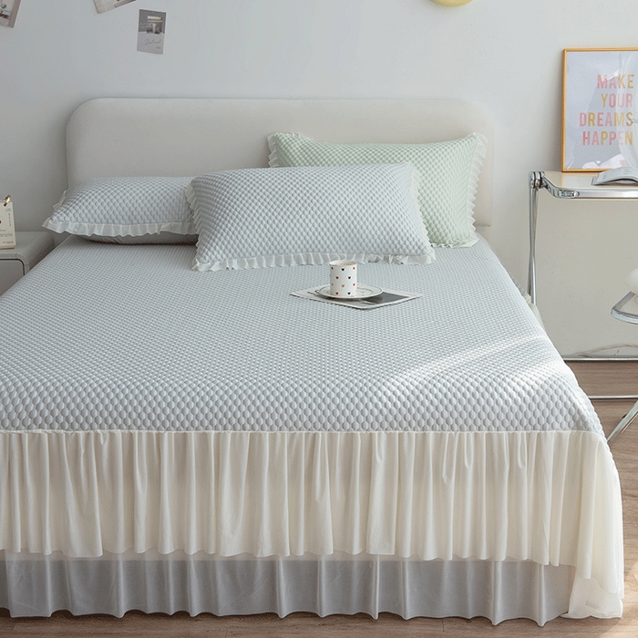 梵克保罗 2025新款蕾丝花边床单款凉豆豆快速冰感凉席三件套 豆豆灰